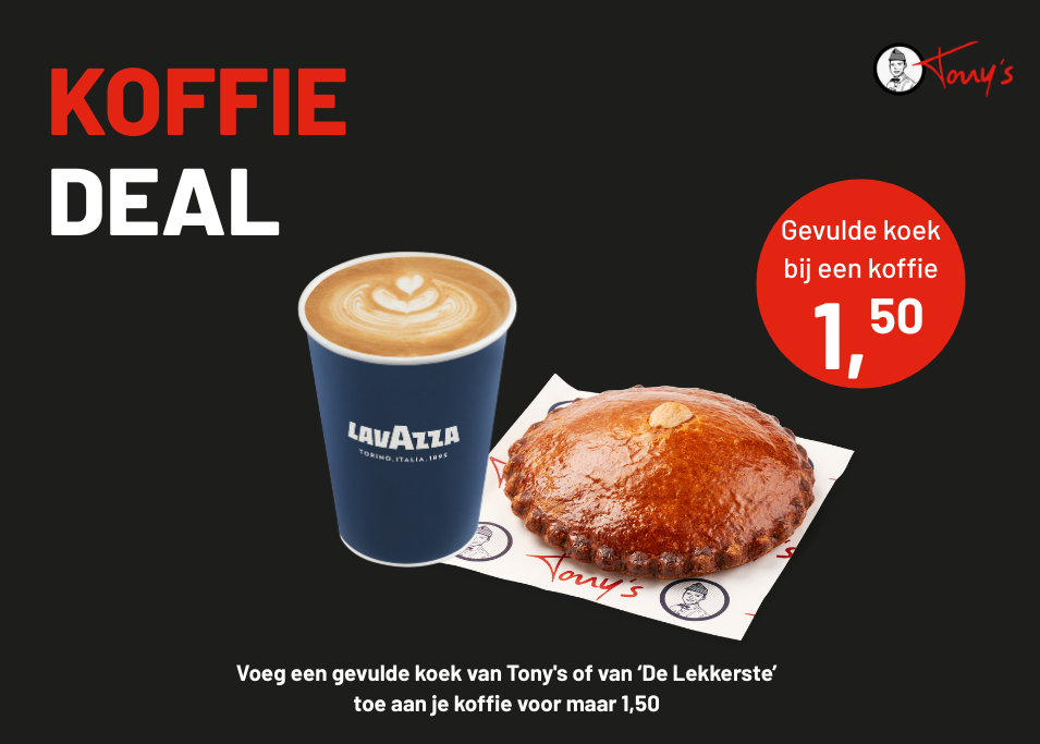 koffiedeal gevulde koek bij een koffie voor 1,50